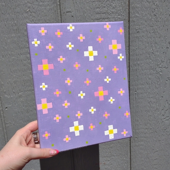 Pixel Flowers Painting 8" x 10" Wall Decor - Picture 1 of 2